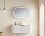 1200mm 3 Door Oval LED Shaving Cabinet - Matt White/ Matt Black - Image 5