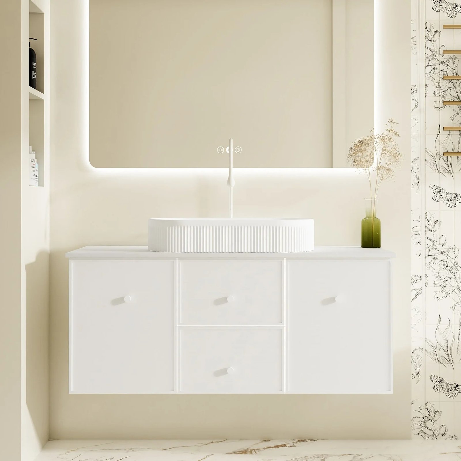 1200-3 Seattle 1200mm Wall-Hung Cabinet - Matt White - Image 1