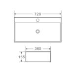 Wall-hung rectangular basin with mixer hole (720x380) - Image 2