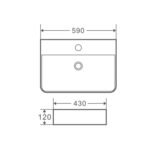Wall-hung square Matt white basin with mixer hole (590x430) - Image 2