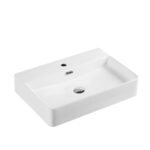 Wall-hung square Matt white basin with mixer hole (590x430)
