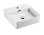 Wall-hung square Matt White basin with mixer hole (420x420) - Image 2