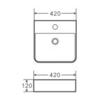 Wall-hung square Matt White basin with mixer hole (420x420) - Image 3