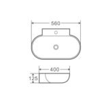 Wall-hung oval basin with mixer hole (560x400) - Image 3