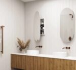 Oval 450mm x 900mm Shaving Cabinet - Satin White / Satin Black - Image 2