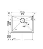 Eden 580 x 440mm Single Bowl Above-Undermount Sink-R10 Corner - Image 2