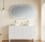 1500mm 3 Door Oval LED Shaving Cabinet - Matt White/ Matt Black - Image 2