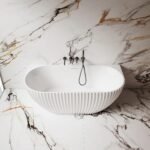 Acilia Back To Wall Acrylic Freestanding Bathtub- Matt White