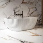 Acilia Back To Wall Acrylic Freestanding Bathtub- Matt White - Image 2