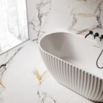 Acilia Back To Wall Acrylic Freestanding Bathtub- Matt White - Image 4