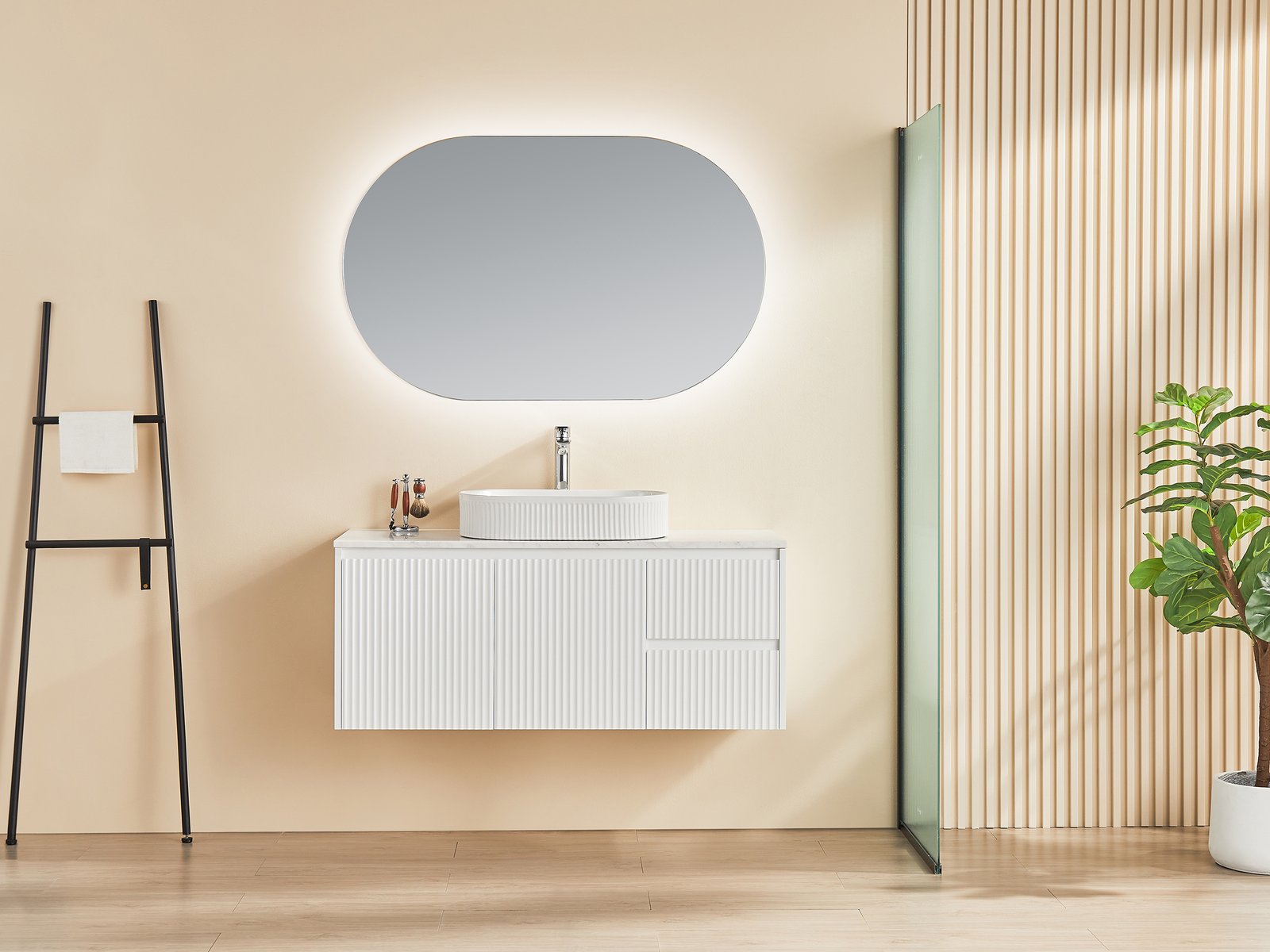 CB124RW-MW-1 Wave Fluted 1200mm Wall Hung Vanity - Image 1