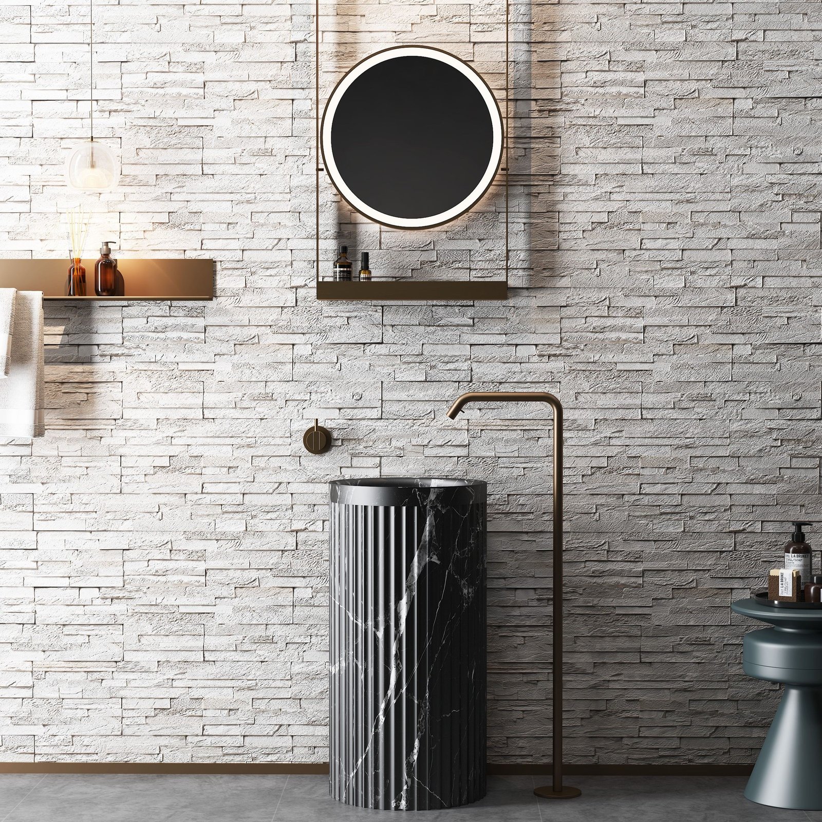 Hd3c9320271004e948efdafe2e9aeef4bA BPS4040R- Marble Stone Freestanding Pedestal Sink -Nero Marquina - Image 1