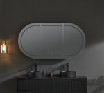 1500mm 3 Door Oval LED Shaving Cabinet - Matt White/ Matt Black - Image 9