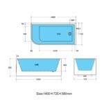 Corner Freestanding Bathtub  - Gloss White 1400/1500/1700mm - Image 7
