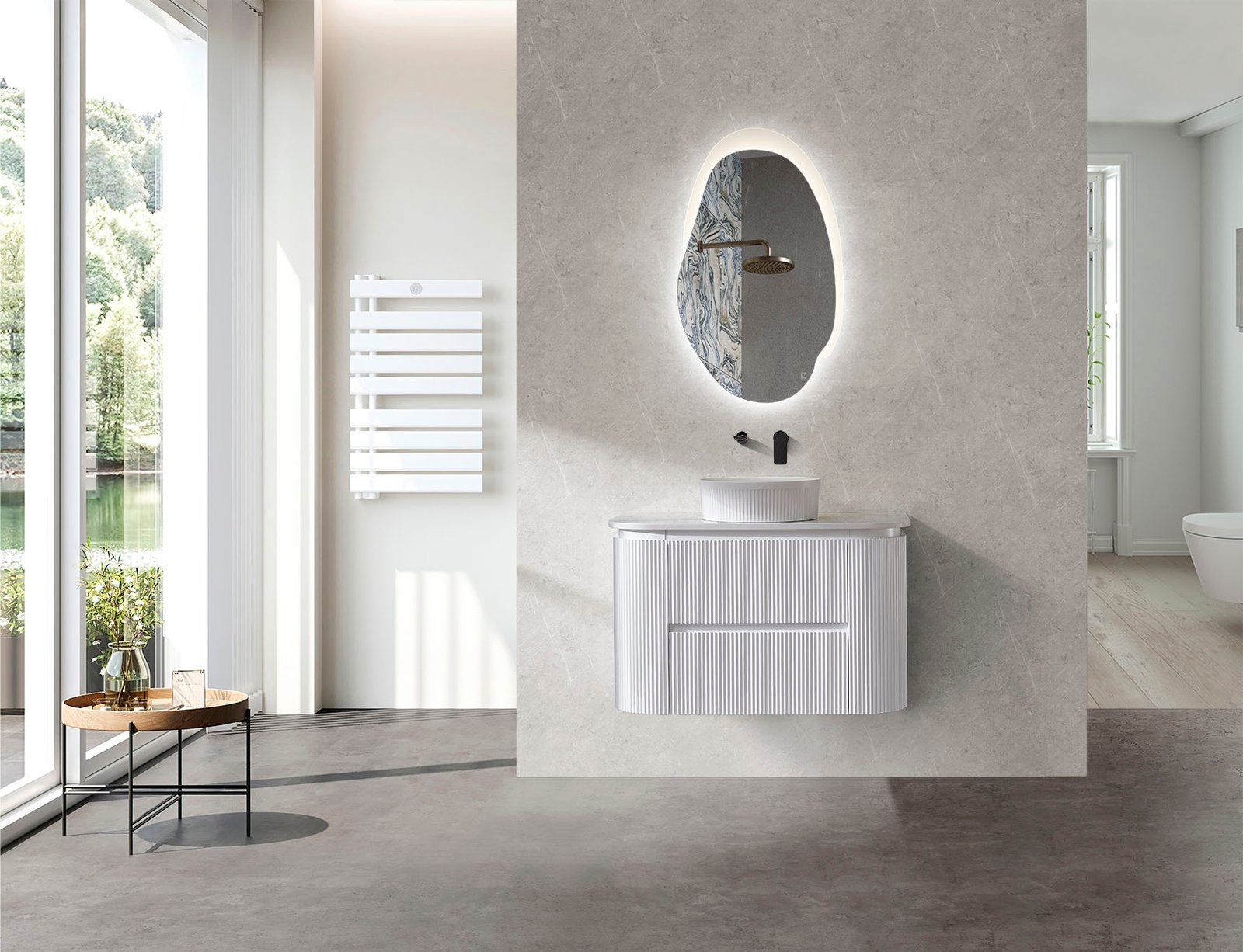 cwh68-1200wm-mi-1100 Arvello 900MM-1500mm Fluted Curve Matt White Wall Hung Vanity - Image 1